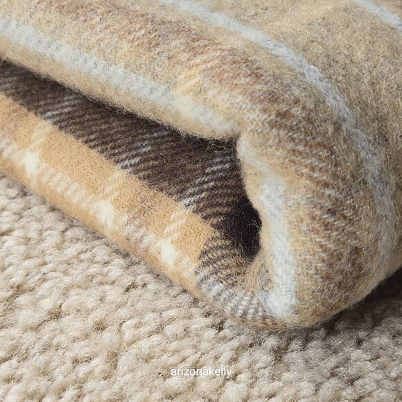 NWOT Bronte By Moon Merino Wool Wrap Plaid Tan Brown & Grey - Picture 13 of 16